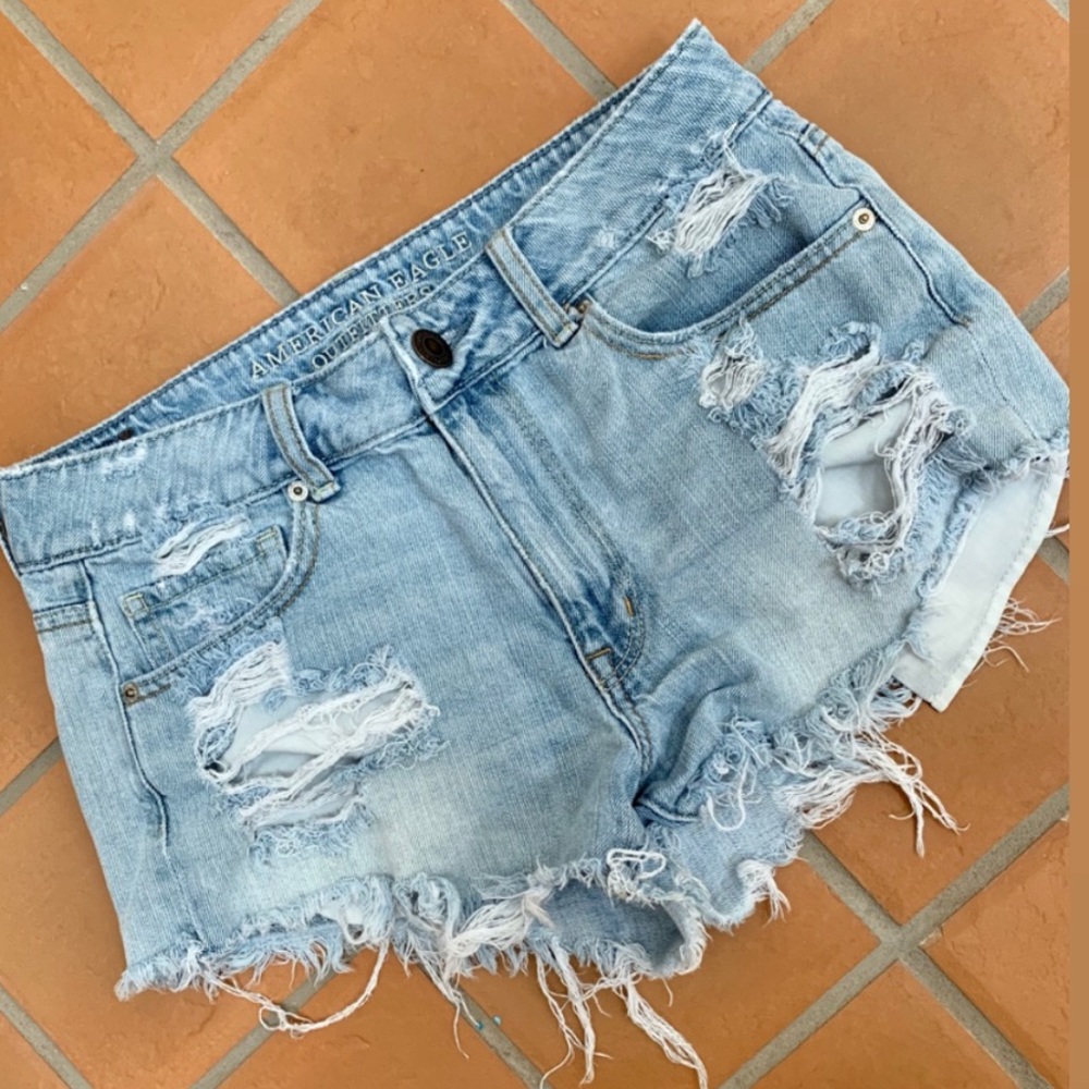 American Eagle High Rise distressed jean shorts